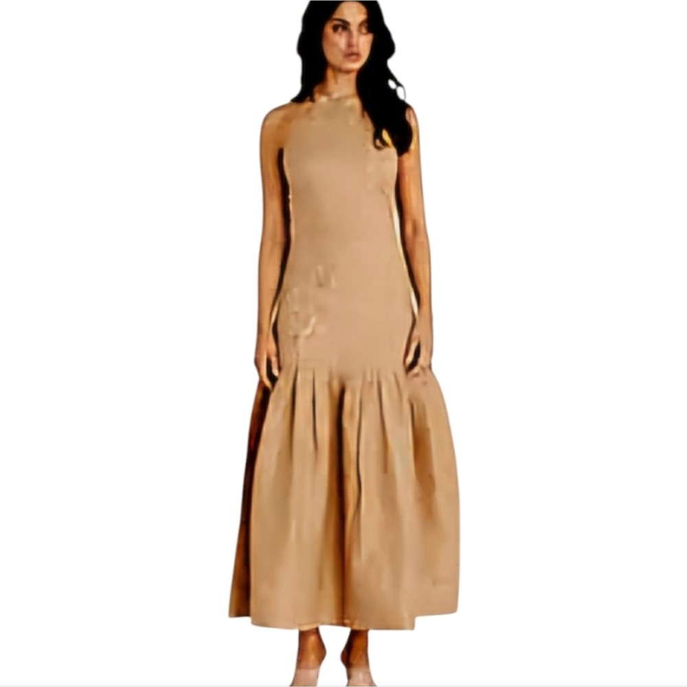 Aqua BLU‎ Australia Caramel Carmen Embroidered Halter Maxi Dress SIZE 6 New